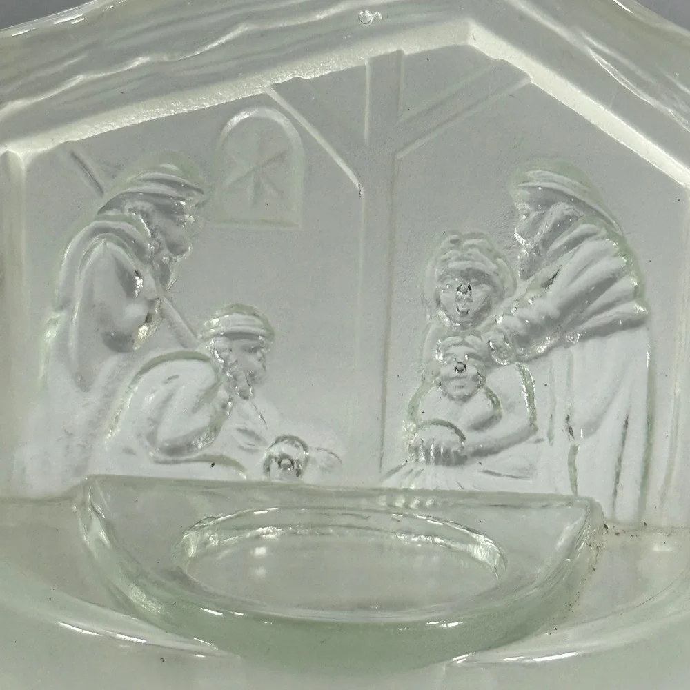 VTG Nativity Scene Votive Holder Frosted Glass Christmas Religious‎ Decor Small